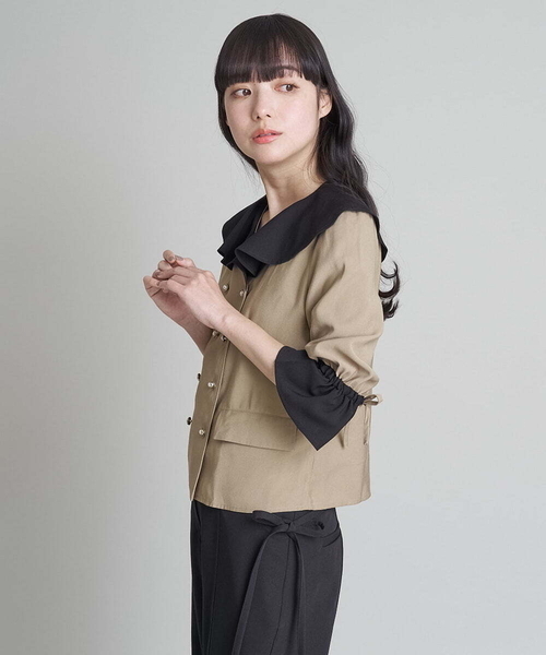 A de a.v.v(アードアー・ヴェ・ヴェ)の「配色フリルカラーダブル釦ブラウス(シャツ/ブラウス・レディース・ベージュ/ブラック・38/36)」の11枚目の写真