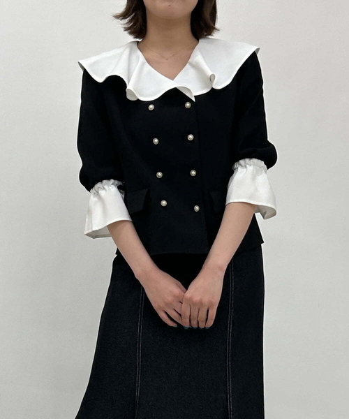 A de a.v.v(アードアー・ヴェ・ヴェ)の「配色フリルカラーダブル釦ブラウス(シャツ/ブラウス・レディース・ベージュ/ブラック・38/36)」の16枚目の写真