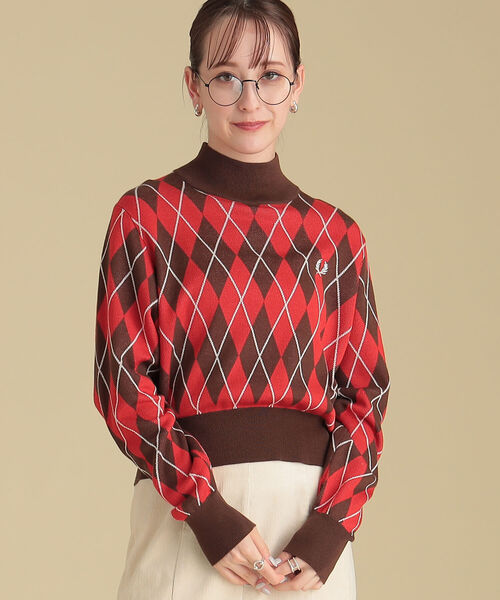 Ray BEAMS(レイビームス)の「FRED PERRY × Ray BEAMS / 別注 アーガイル タートル ニット(ニット/セーター・レディース・ブラウン/グレー・ONE SIZE)」の2枚目の写真