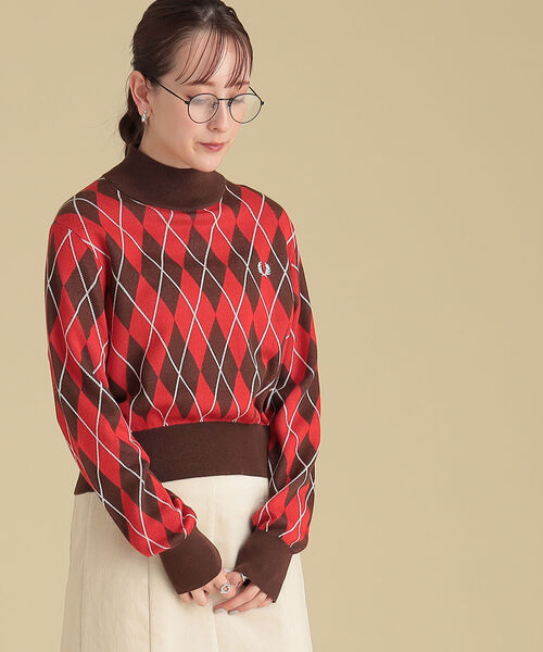 Ray BEAMS(レイビームス)の「FRED PERRY × Ray BEAMS / 別注 アーガイル タートル ニット(ニット/セーター・レディース・ブラウン/グレー・ONE SIZE)」の10枚目の写真