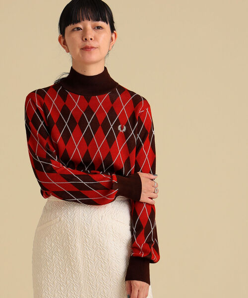 Ray BEAMS(レイビームス)の「FRED PERRY × Ray BEAMS / 別注 アーガイル タートル ニット(ニット/セーター・レディース・ブラウン/グレー・ONE SIZE)」の15枚目の写真