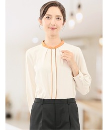 m.f.editorial | 【ストレッチ イージーケア UVカット】m.f.エディトリアル レディース バンドカラー配色 比翼 長袖 ブラウス(シャツ/ブラウス)