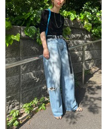 BLACK BY MOUSSY | loose straight crash denim（ルーズストレートクラッシュデニム）(デニムパンツ)