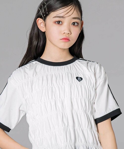 ZIDDY(ジディ)の「シャーリングトップス(130~160cm)(Tシャツ/カットソー・キッズ・ブラック/ホワイト・130cm/150cm/140cm/FREE)」の7枚目の写真