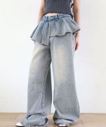LYEON | プリーツウエストレイヤードワイドデニムパンツ(その他パンツ)