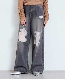 Kastane | 【高身長サイズ追加/低身長サイズ/3サイズ展開/WEB限定サイズ/ウエスト調節可】レースデニムパンツ(デニムパンツ)