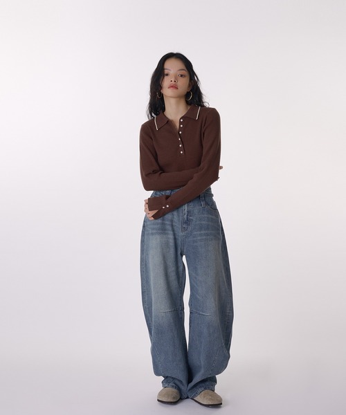 MUHET(ミュエータ)の「belted curve denim pants / ベルト付きカーブデニムパンツ(デニムパンツ・レディース・ライトインディゴブルー/インディゴブルー/ブラック/ブルー系その他・LARGE/MEDIUM/SMALL)」の9枚目の写真