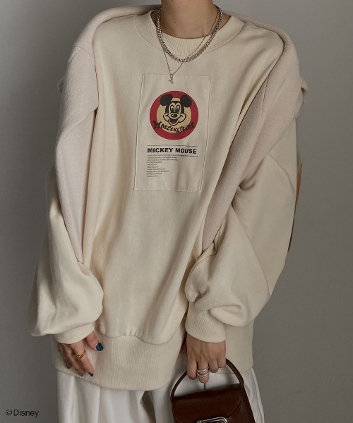 Ameri(アメリ)の「Disney MICKEY TAG SWEAT TOP(スウェット・レディース・スミクロ/アイボリー・FREE)」の1枚目の写真