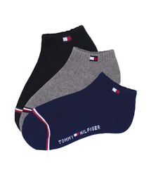 TOMMY HILFIGER/トミーヒルフィガー ブランド ロゴ フロントフラッグ 抗菌防臭 足底パイル 靴下 スニーカーソックス アンクルソックス くるぶし 3足セット 23cm 24cm 25cm 26cm 27cm