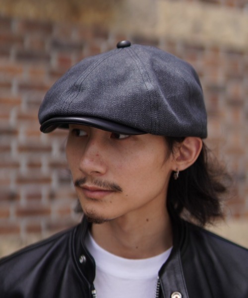 schott(ショット)の「【別注アイテム】CPH/シーピーエイチ/575 LEATHER CASQUETTE/レザー キャスケット(ハンチング/ベレー帽・メンズ・ブラック/チャコール・F)」の2枚目の写真