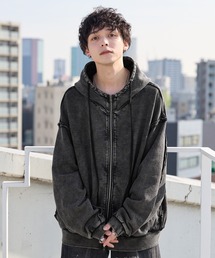 【Spielio】Vintage like switch design double zip hoodie /ヴィンテージライク切り替えデザインダブルジップパーカー