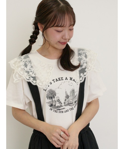 Samansa Mos2(サマンサ モスモス)の「シアーレース襟付Tシャツ(Tシャツ/カットソー・レディース・ブラウン/グレー/ブルー/オフホワイト/チャコールグレー・F)」の2枚目の写真