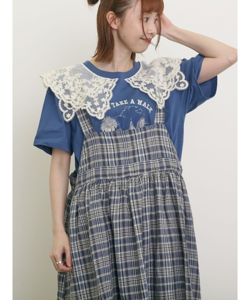 Samansa Mos2(サマンサ モスモス)の「シアーレース襟付Tシャツ(Tシャツ/カットソー・レディース・ブラウン/グレー/ブルー/オフホワイト/チャコールグレー・F)」の5枚目の写真