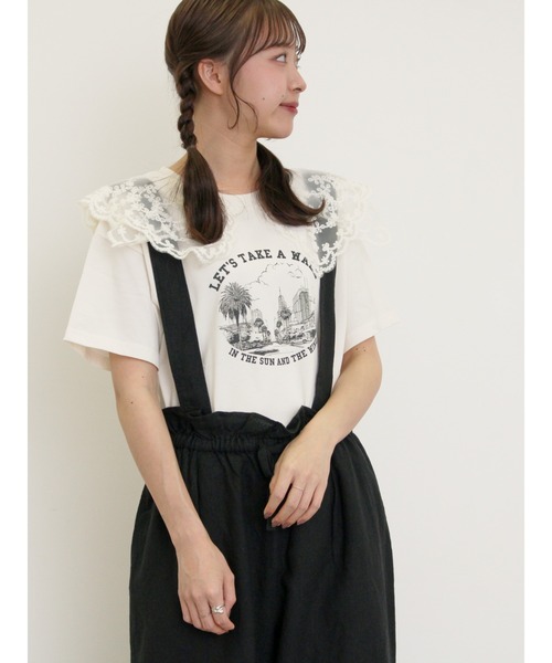 Samansa Mos2(サマンサ モスモス)の「シアーレース襟付Tシャツ(Tシャツ/カットソー・レディース・ブラウン/グレー/ブルー/オフホワイト/チャコールグレー・F)」の9枚目の写真