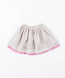 mimiちゃん刺繍のコットンツイルとシフォンギンガムチェックのリバーシブルスカート(100~130)