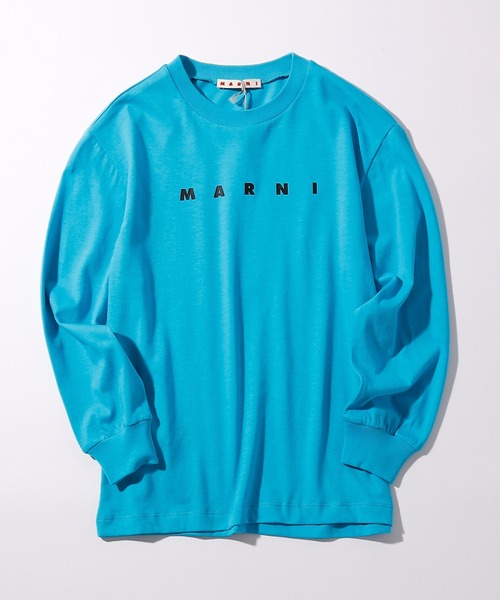 MARNI(マルニ)の「MARNI(マルニ)Kids & Junior ブランドロゴ長袖Tシャツカットソー(Tシャツ/カットソー・キッズ・オフホワイト/ターコイズブルー・10Y/14Y/12Y/8Y/6Y/4Y)」の1枚目の写真