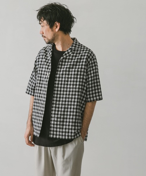 URBAN RESEARCH DOORS(アーバンリサーチドアーズ)の「『UR TECH 高機能リネン』リネンオープンカラーシャツ(シャツ/ブラウス・メンズ・ブラウン/ブルー/ネイビー/イエロー/チェック・MEDIUM/LARGE)」の21枚目の写真