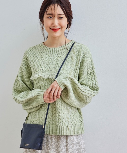 ROPE' PICNIC(ロペピクニック)の「パッチワークケーブルニット(ニット/セーター・レディース・ライトグリーン/ブラック系その他/キナリ・40/38)」の12枚目の写真
