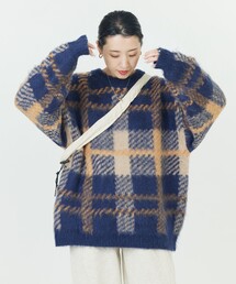 限定展開 ビッグシルエット チェックニット プルオーバー