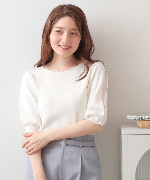 index(インデックス)の「【接触冷感】クールタッチラップスリーブニット《UVケア/洗濯機OK/XS~3L/9col》(ニット/セーター・レディース・ライトブルー/ナチュラル/ネイビー/ピンク系/モスグリーン系7/ホワイト系9/ブラウン系その他5・36/38/40/34/42/44)」の2枚目の写真