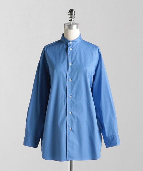 LOEFF(ロエフ)の「<LOEFF(ロエフ)> コットン ブロード バンドカラーシャツ†(シャツ/ブラウス・レディース・ダークブラウン/コバルトブルー・1/0)」の1枚目の写真