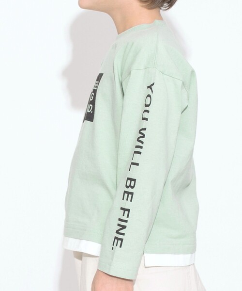 BRANSHES(ブランシェス)の「【重ね着風】ボックスロゴ長袖Tシャツ ロンT(Tシャツ/カットソー・キッズ・ライトグリーン/ブルーグレー/ライトベージュ・150/110/100/140/90/120/130)」の20枚目の写真