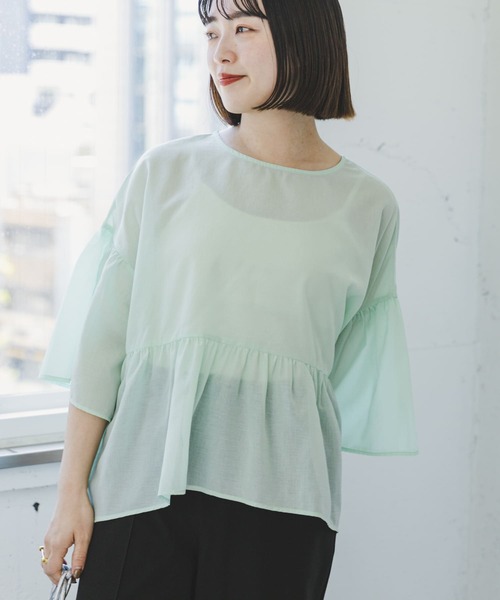 ITEMS URBANRESEARCH(アイテムズ アーバンリサーチ)の「シアーティアードブラウス(シャツ/ブラウス・レディース・ブラック/オフホワイト/ミント・FREE)」の1枚目の写真
