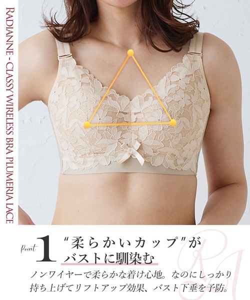 RADIANNE(ラディアンヌ)の「クラッシィワイヤレスブラ プルメリアレース ブラ&ショーツ/【ブラ&ショーツセット】(ブラ&ショーツ・レディース・ネイビー/オレンジ/グリーン/ベージュ系その他/ブラウン/ブラック/ベビーピンク/ピンク系その他・B75/B80/B85/C75/C80/C85/C90/C95/D75/D80/D85/D90/D95/E75/E80/E85/E90/E95/F75/F80/F85/F90/F95)」の10枚目の写真
