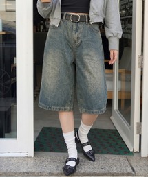 SPINNS | ウォッシュドデニムハーフパンツ ヴィンテージライク/S,M,L 3サイズ展開(デニムパンツ)