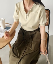 CLEA | ハーフジップ半袖サマーニットポロトップス(Tシャツ/カットソー)