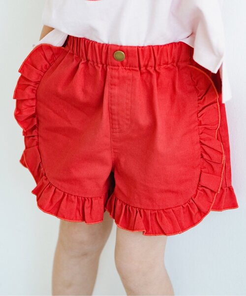 p.premier(ピードットプルミエ)の「フリルショートパンツ(その他パンツ・キッズ・レッド/カーキ/チャコール・110/120/80/130/140/90/100)」の1枚目の写真