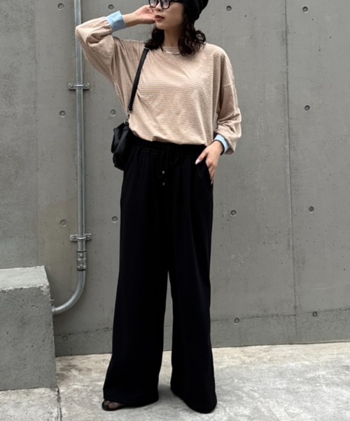 CIAOPANIC TYPY(チャオパニックティピー)の「シアーボーダーロンTee(Tシャツ/カットソー・レディース・チャコールグレー/ブルー/ホワイト/ピンク/ベージュ・ONE SIZE)」の15枚目の写真