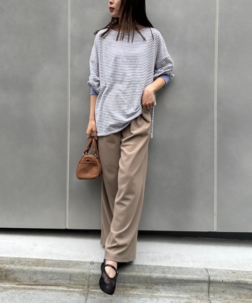 CIAOPANIC TYPY(チャオパニックティピー)の「シアーボーダーロンTee(Tシャツ/カットソー・レディース・チャコールグレー/ブルー/ホワイト/ピンク/ベージュ・ONE SIZE)」の21枚目の写真