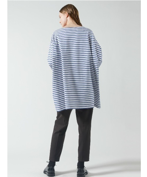 mizuiroind(ミズイロインド)の「ボーダーボートネックワイドチュニック(Tシャツ/カットソー・レディース・ブラック/ネイビー/ブルー・FREE)」の6枚目の写真