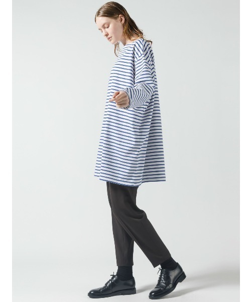 mizuiroind(ミズイロインド)の「ボーダーボートネックワイドチュニック(Tシャツ/カットソー・レディース・ブラック/ネイビー/ブルー・FREE)」の5枚目の写真