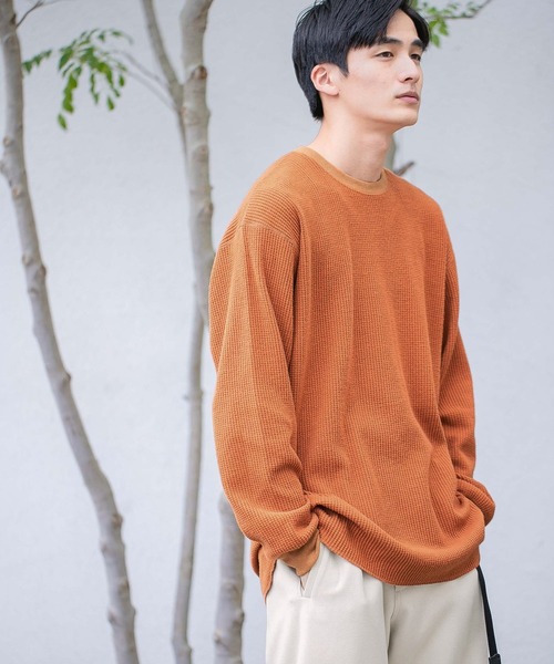 niko and...(ニコアンド)の「ニットライクワッフルプルオーバー(Tシャツ/カットソー・メンズ・ネイビー/オレンジ/スモーク/アイボリー・MEDIUM/LARGE)」の3枚目の写真