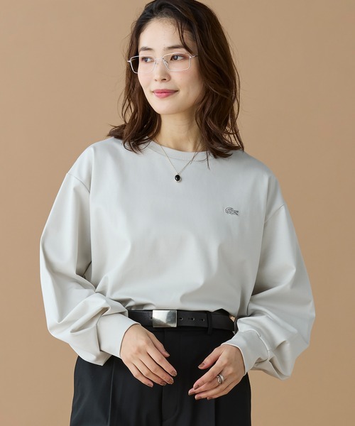 LACOSTE(ラコステ)の「【オンライン限定】LACOSTE バルーンスリーブ サイドスリット オーバーサイズTシャツ(Tシャツ/カットソー・レディース・ホワイト/グレイッシュベージュ/ブラック・FREE)」の6枚目の写真