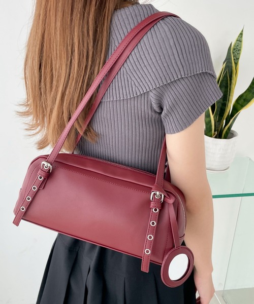 WEGO(ウィゴー)の「WEGO/ミラー付きボストンバッグ(ボストンバッグ・レディース・ブラック/ライトピンク/ホワイト/レッド・FREE)」の1枚目の写真