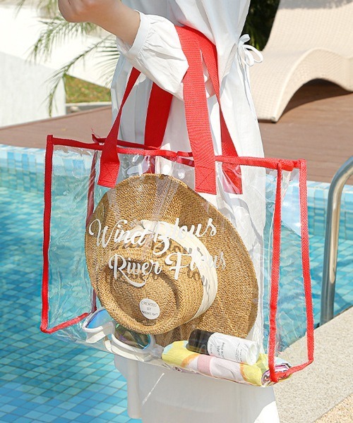 Pochi Pouch(ポチポーチ)の「Pochi Pouch/【大容量/PVC】 ビーチ プール バッグ(トートバッグ・レディース・アイボリー/ブラック/ネイビー/レッド・FREE)」の4枚目の写真