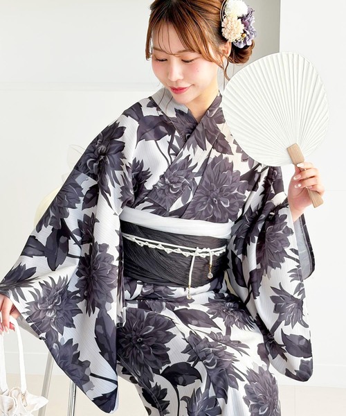 GeeRA(ジーラ)の「アソート花柄浴衣3点セット(浴衣・レディース・ネイビー系1/イエロー系その他/ブルー系その他/ホワイト系その他・FREE)」の2枚目の写真