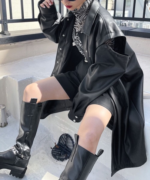 PAGEBOY(ページボーイ)の「エコレザーカスタムロングブルゾン(ブルゾン・レディース・ブラック/オフホワイト/モカ・FREE)」の14枚目の写真