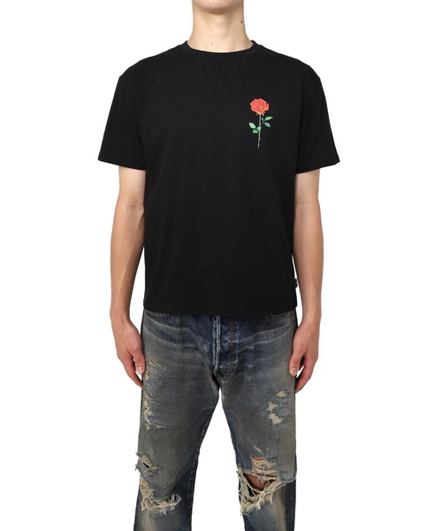 MYne(マイン)の「【MYne】Rose Flower Printed Half Sleeve T-shirt(Tシャツ/カットソー・メンズ・ホワイト/ブラック・S/M/L)」の1枚目の写真