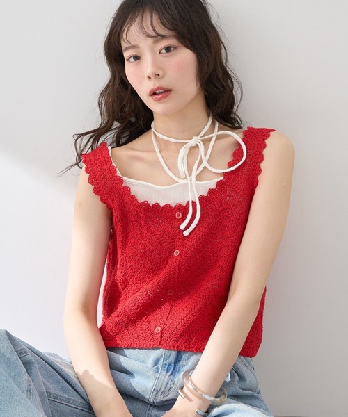earth music&ecology(アースミュージックアンドエコロジー)の「クロシェビスチェ(ベスト・レディース・レッド系その他2/ホワイト系その他2/ブラック/グリーン・FREE)」の4枚目の写真