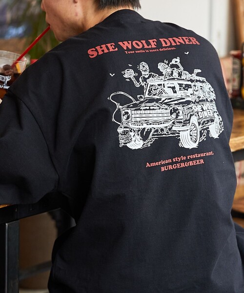 【限定展開】SHE WOLF DINER×FREAK'S STORE/シーウルフダイナー 別注 ビッグシルエット バックプリントTシャツ/CARの18枚目の写真