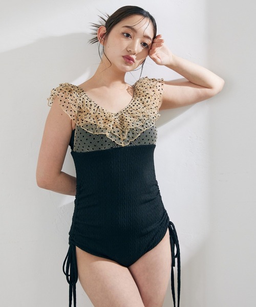 CELEN(セレン)の「【swimwear/体型カバー】ドットチュールワンピーススイムウェア(水着・レディース・ブラック/グレー系その他/ピンクベージュ・FREE)」の1枚目の写真