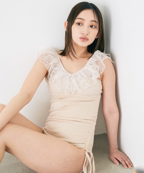 CELEN(セレン)の「【swimwear/体型カバー】ドットチュールワンピーススイムウェア(水着・レディース・ブラック/グレー系その他/ピンクベージュ・FREE)」の13枚目の写真