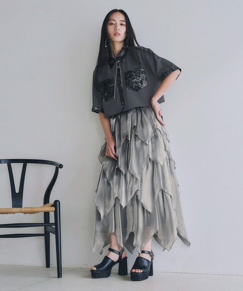 HARE(ハレ)の「ジャガードキリカエショートシャツ(HARE)(シャツ/ブラウス・レディース・ブルー/ブラック/ライトグリーン/ピンク/グリーン系その他/ブルーパープル/オレンジ/ブルー系その他/オレンジ系その他・FREE)」の22枚目の写真