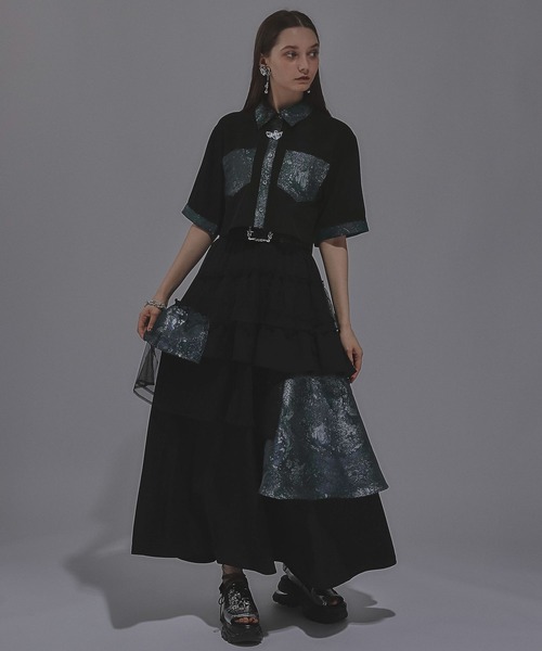 HARE(ハレ)の「ジャガードキリカエショートシャツ(HARE)(シャツ/ブラウス・レディース・ブルー/ブラック/ライトグリーン/ピンク/グリーン系その他/ブルーパープル/オレンジ/ブルー系その他/オレンジ系その他・FREE)」の14枚目の写真