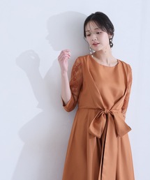 PourVous | パーティー ドレス ワンピース ミモレ丈 と 七分袖 ハイウエスト 大きいサイズ フォーマル オケージョンドレス 結婚式 お呼ばれ 二次会 成人式 同窓会 謝恩会 20代 30代(ドレス)