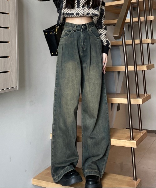 MAISON DE THERESE(メゾン ド テレーズ)の「ハイウエスト ボーイフレンドデニム(デニムパンツ・レディース・ベージュ/インディゴブルー/ライトブルー/ホワイト/ブルー/ブラウン・S/M/L/XS/XL/XX-LARGE/X-LARGE)」の1枚目の写真